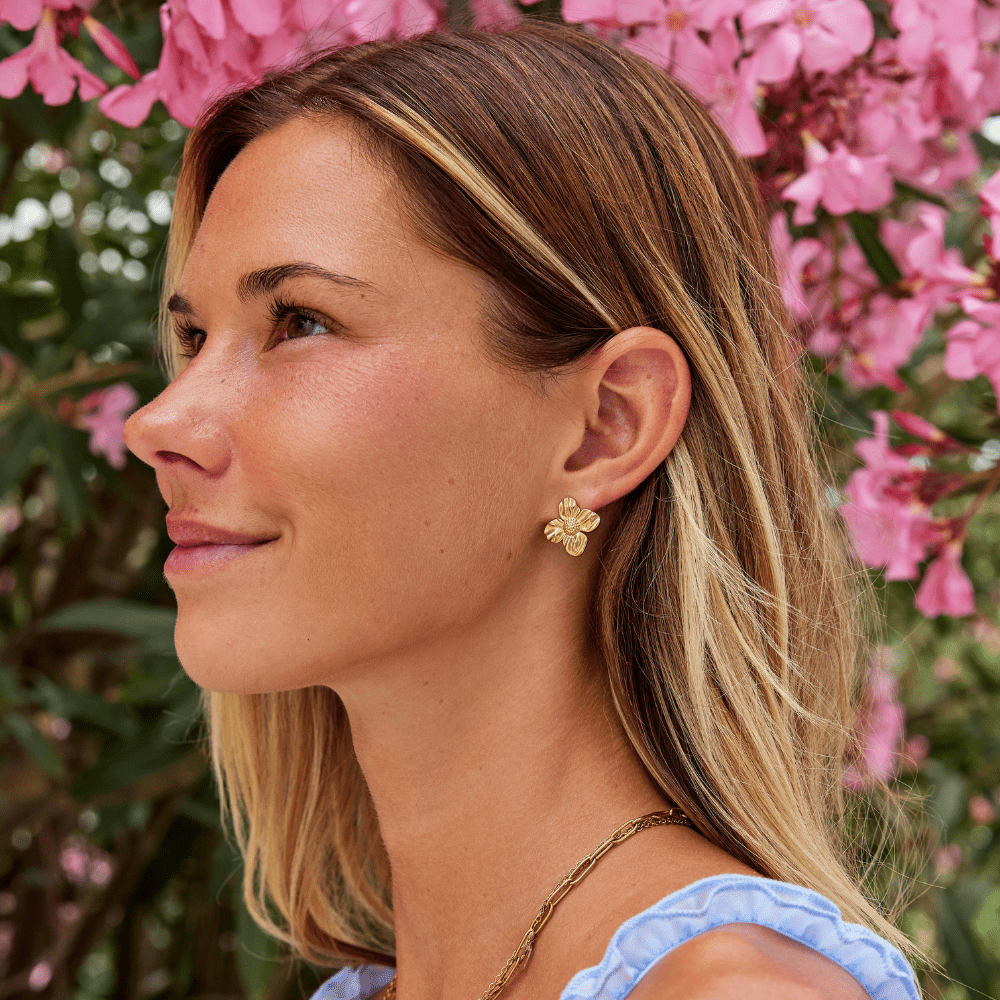 18K Gold Flower Earrings