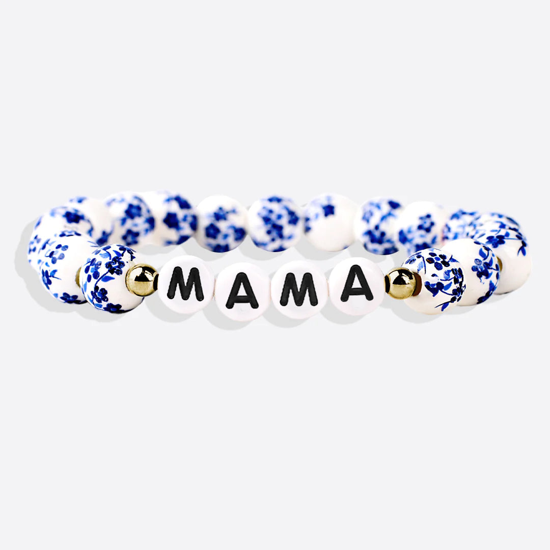 Mint & Lily Bracelet à Perles en Porcelaine Bleue Florale