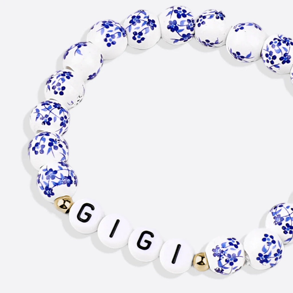 Mint & Lily Bracelet à Perles en Porcelaine Bleue Florale