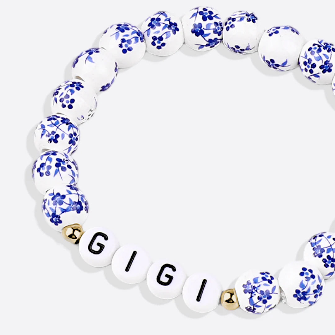 Mint & Lily Bracelet à Perles en Porcelaine Bleue Florale