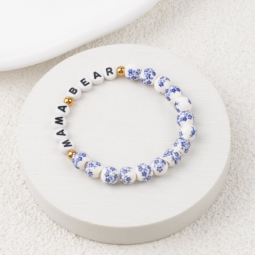 Mint & Lily Bracelet à Perles en Porcelaine Bleue Florale