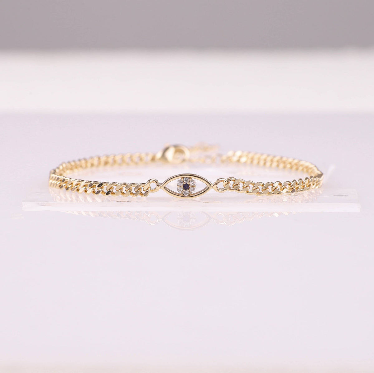 Dainty Cuban Link Chain Evil Eye Bracelet