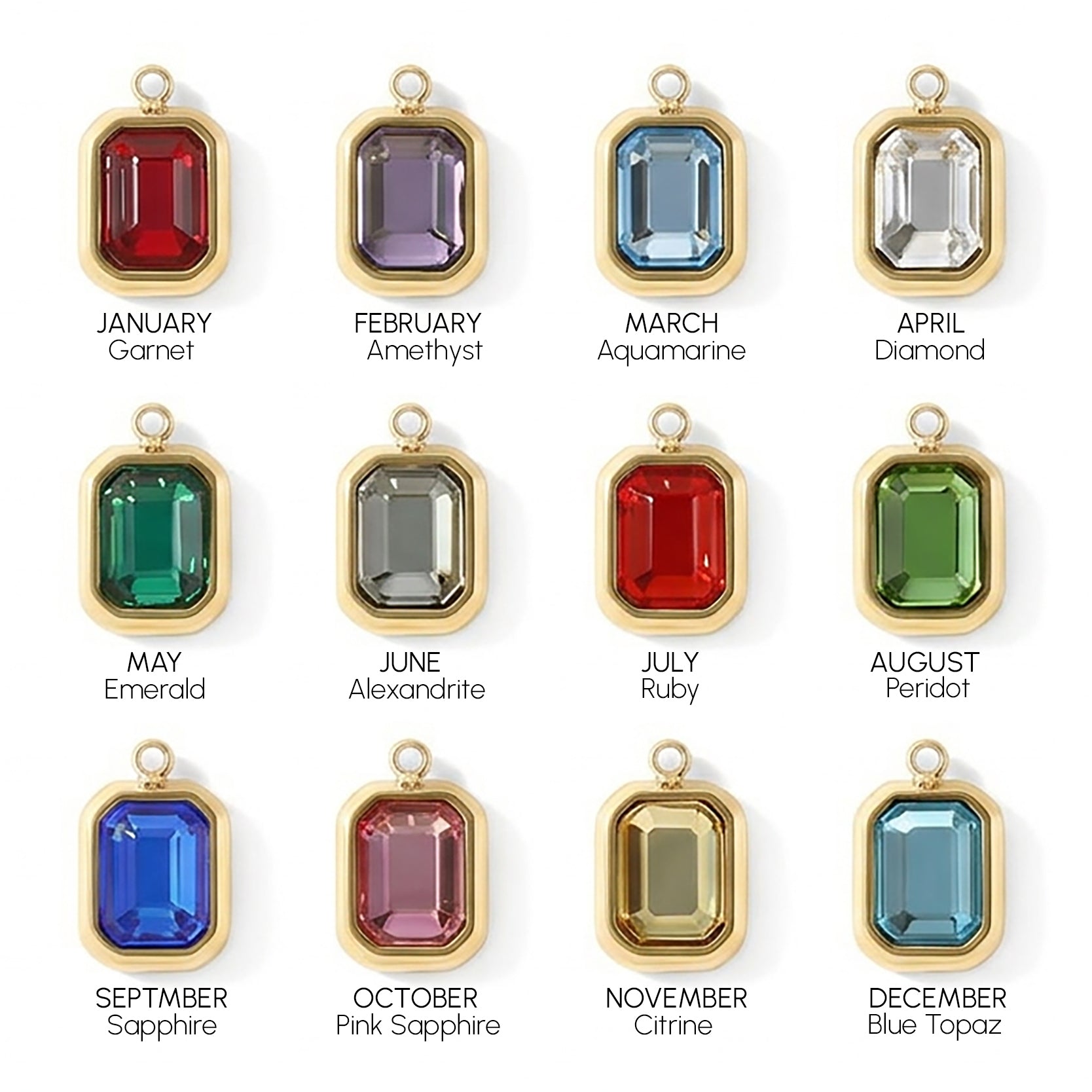 Baguette Birthstone Charm on Mint Paperclip Bracelet