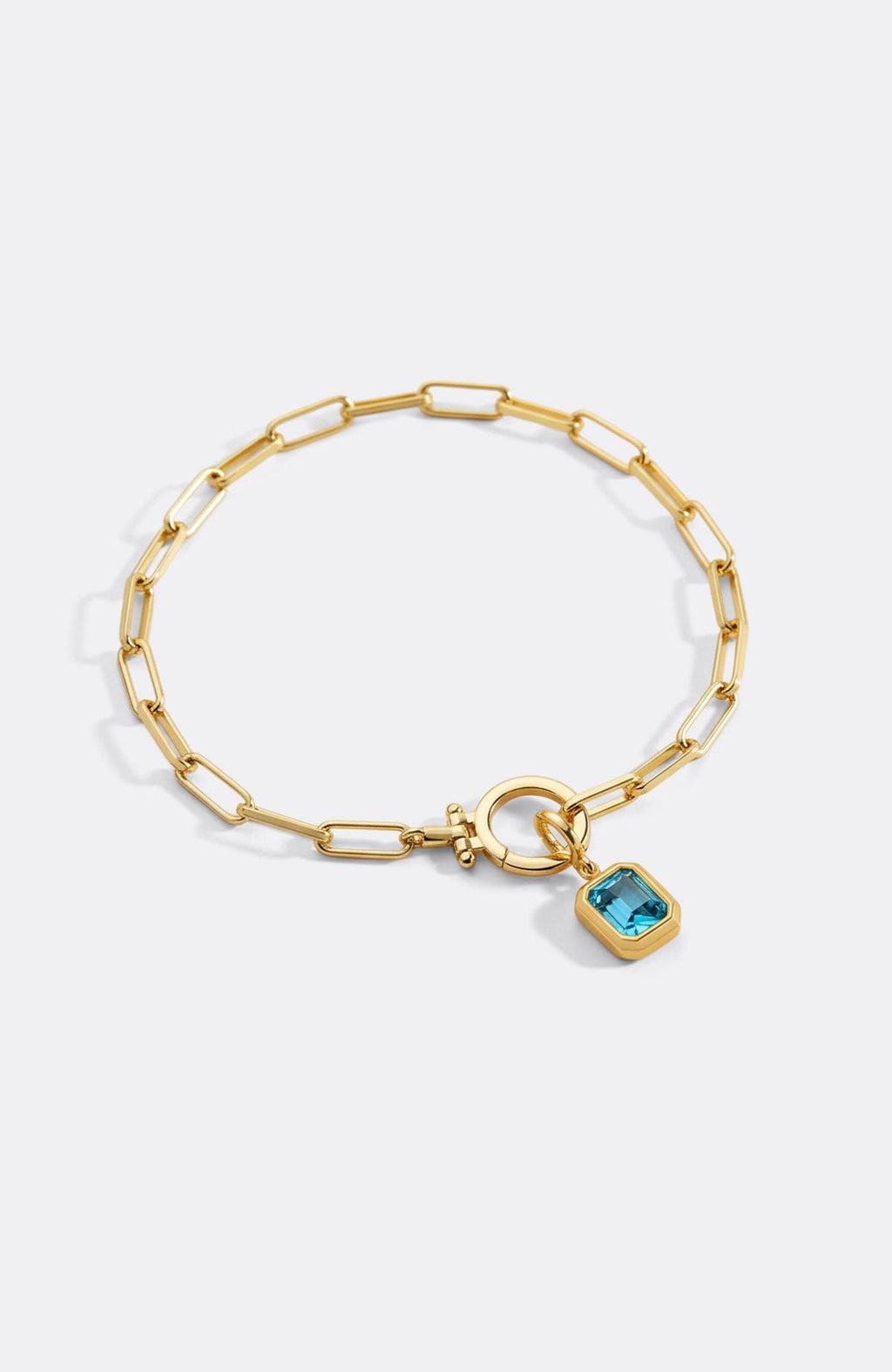 Baguette Birthstone Charm on Mint Paperclip Bracelet