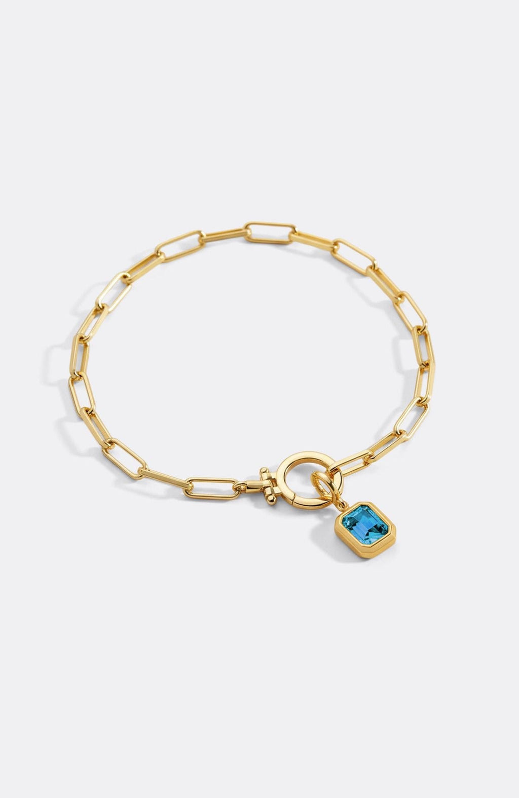 Baguette Birthstone Charm on Mint Paperclip Bracelet