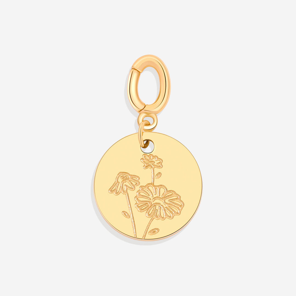 Engraved Birth Flower Disc Charm