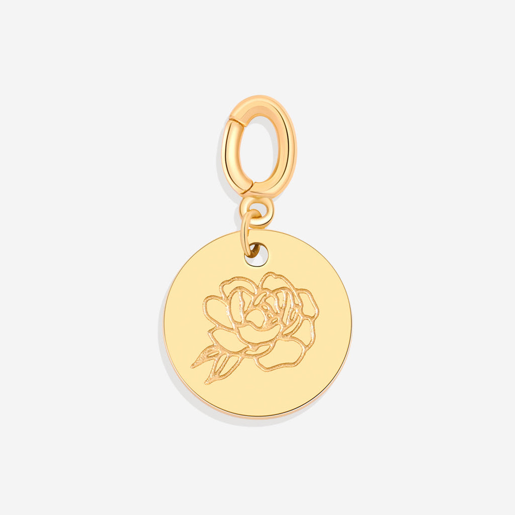 Engraved Birth Flower Disc Charm