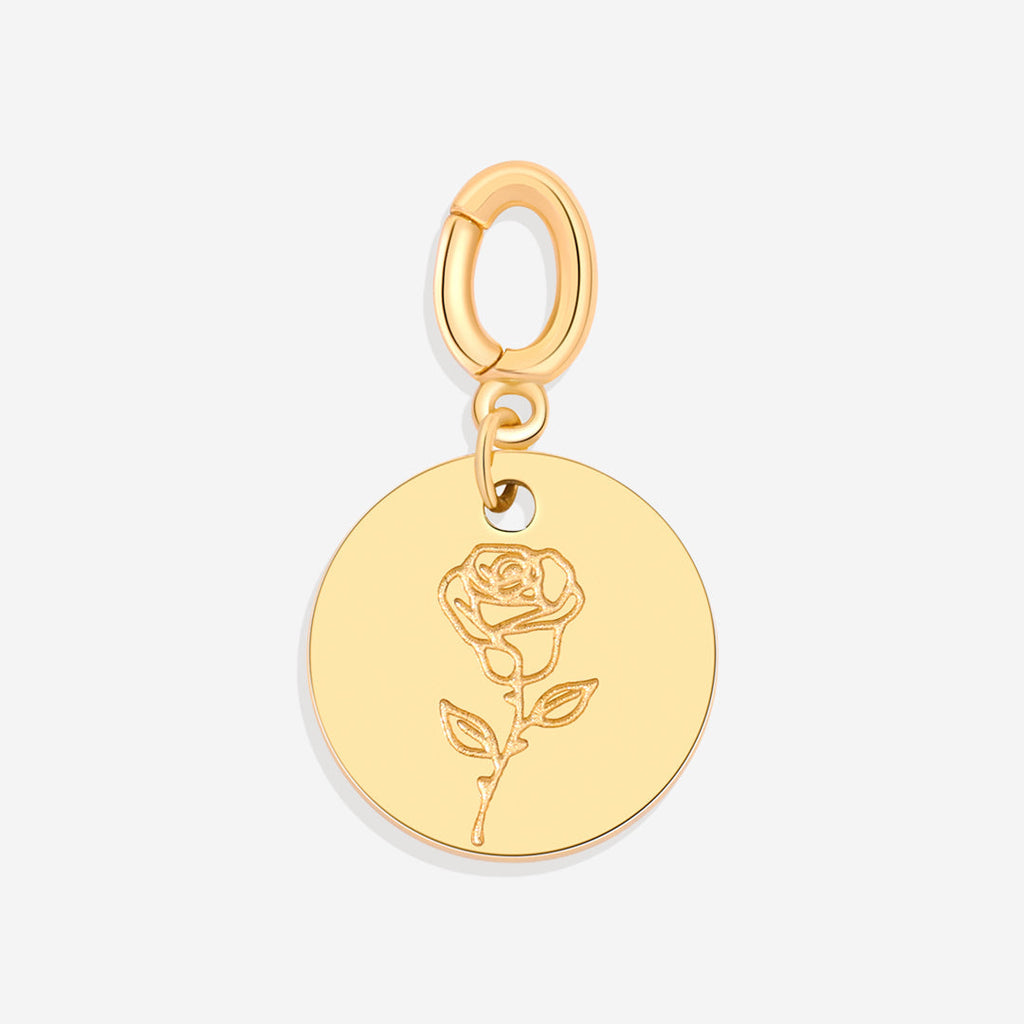 Engraved Birth Flower Disc Charm