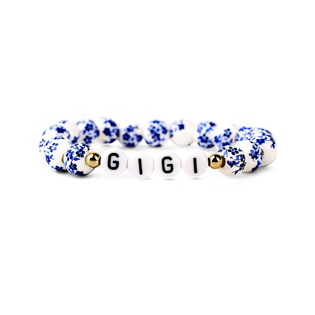 Mint & Lily Bracelet à Perles en Porcelaine Bleue Florale