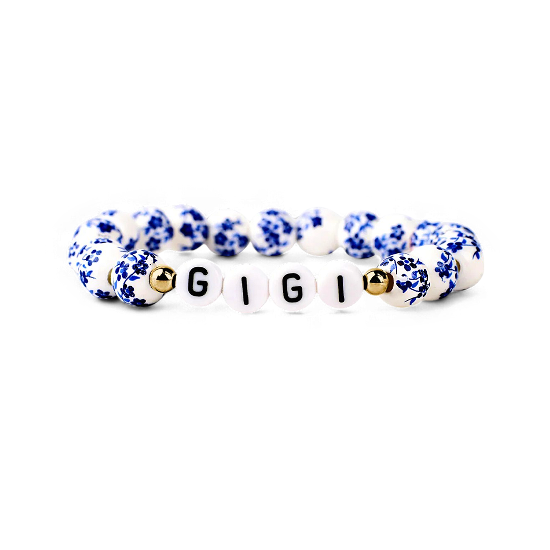 Mint & Lily Bracelet à Perles en Porcelaine Bleue Florale