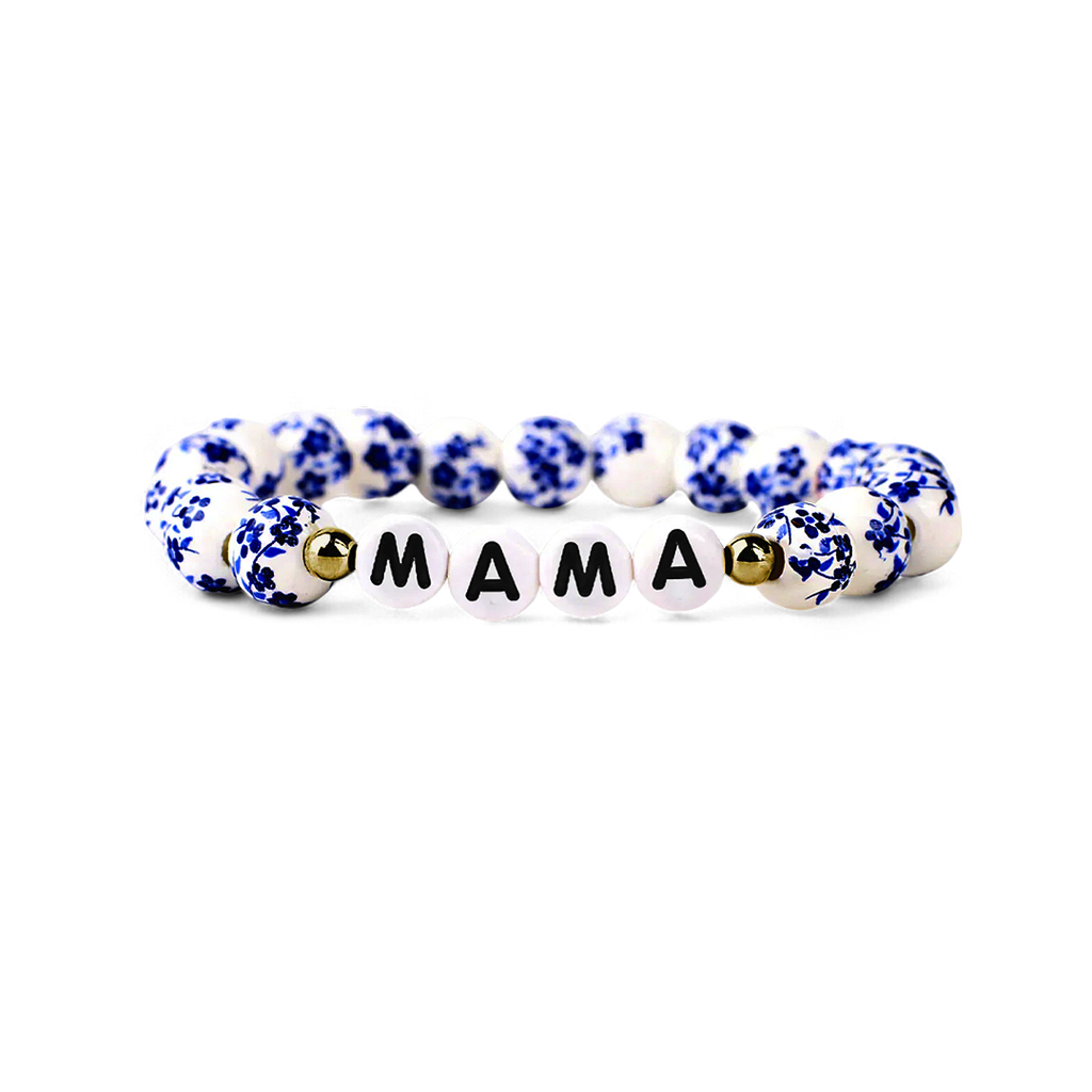 Mint & Lily Bracelet à Perles en Porcelaine Bleue Florale