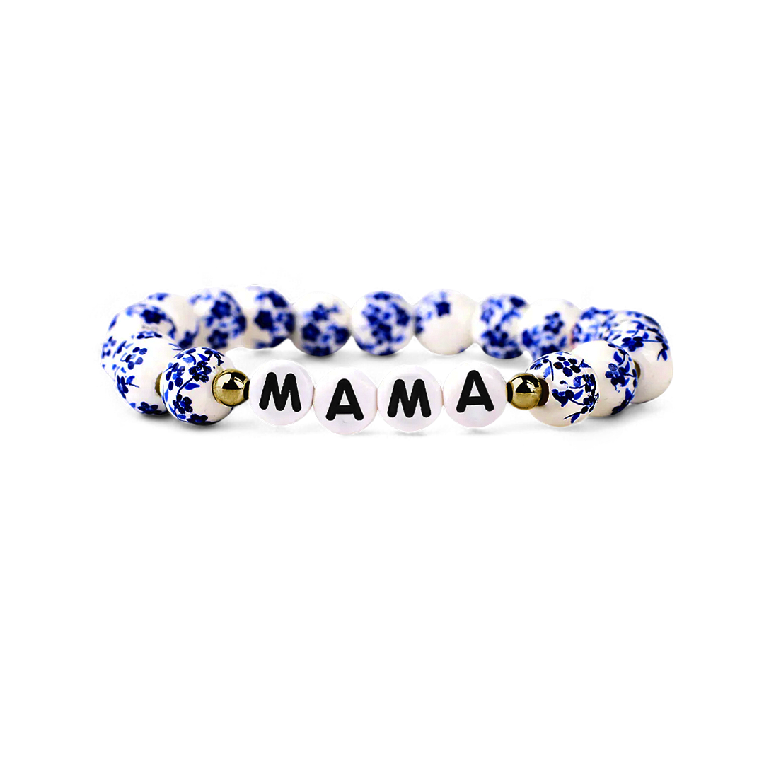 Mint & Lily Bracelet à Perles en Porcelaine Bleue Florale