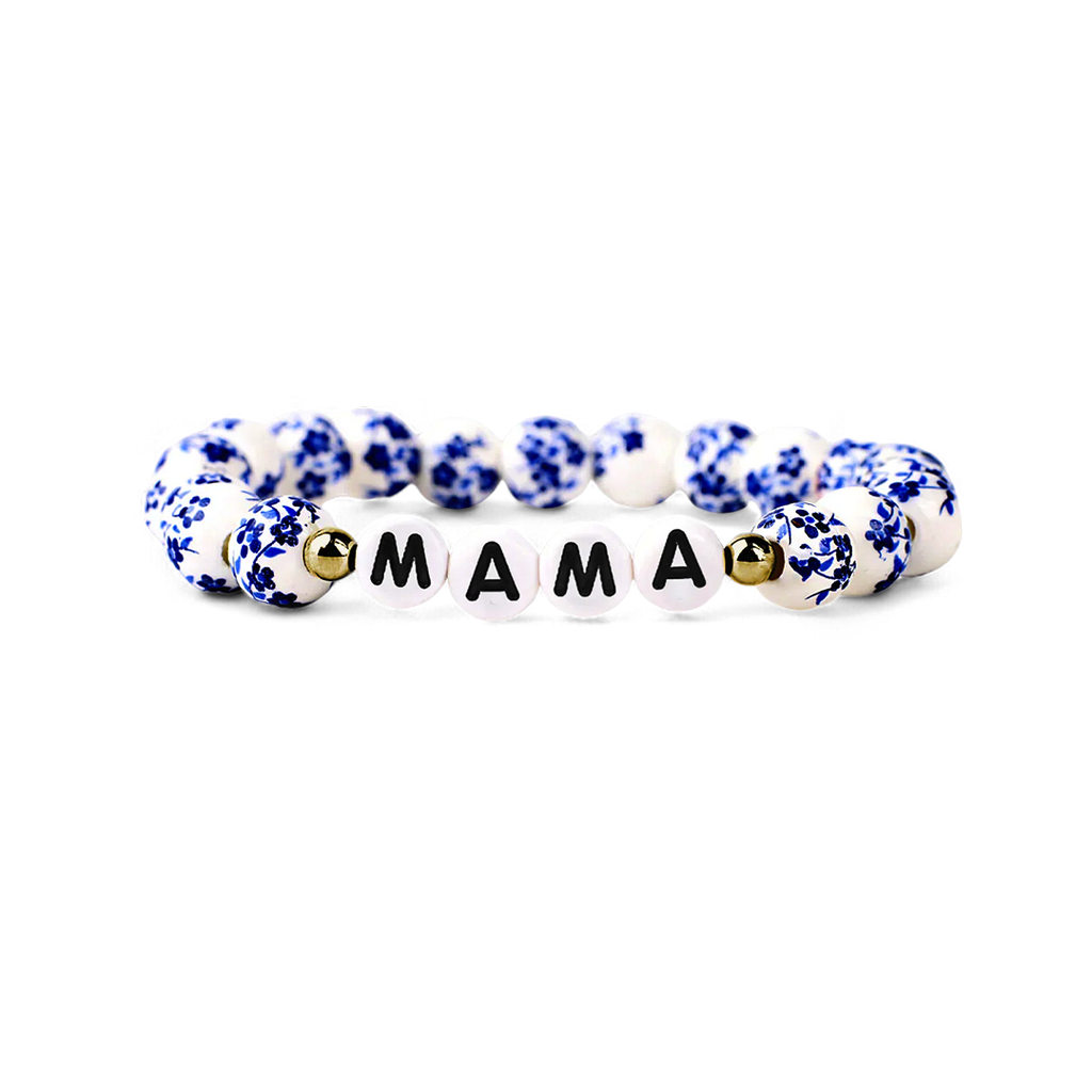 Mint & Lily Bracelet à Perles en Porcelaine Bleue Florale