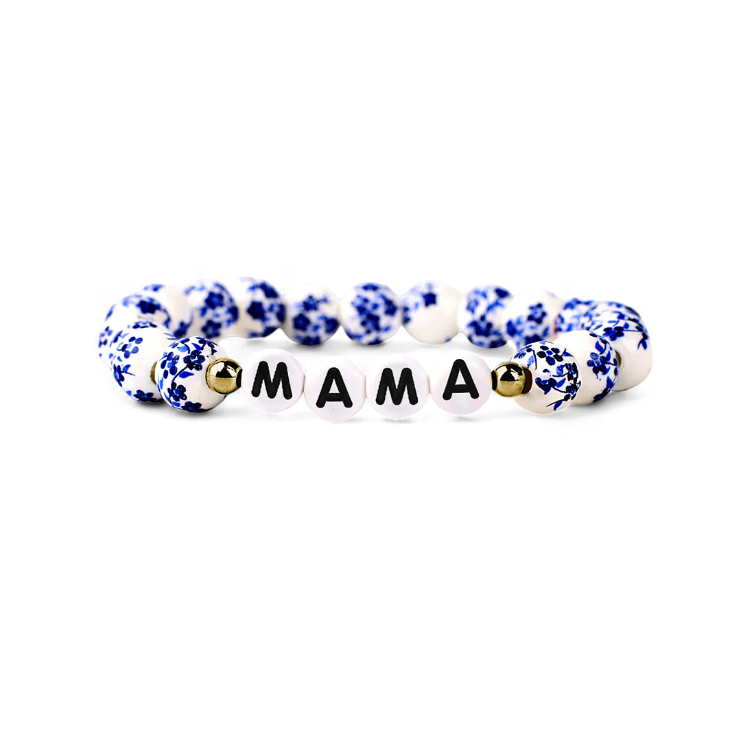 Mint & Lily Bracelet à Perles en Porcelaine Bleue Florale