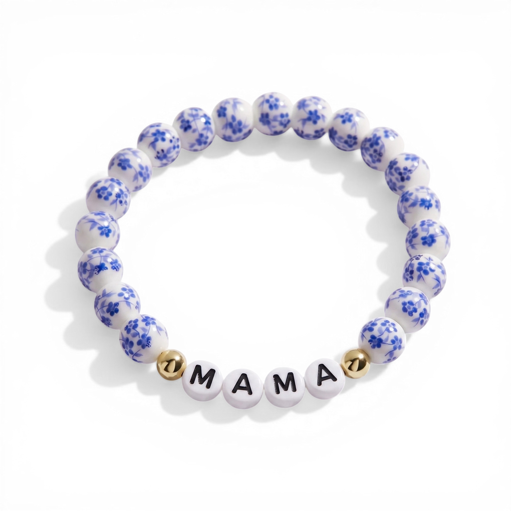 Mint & Lily Bracelet à Perles en Porcelaine Bleue Florale