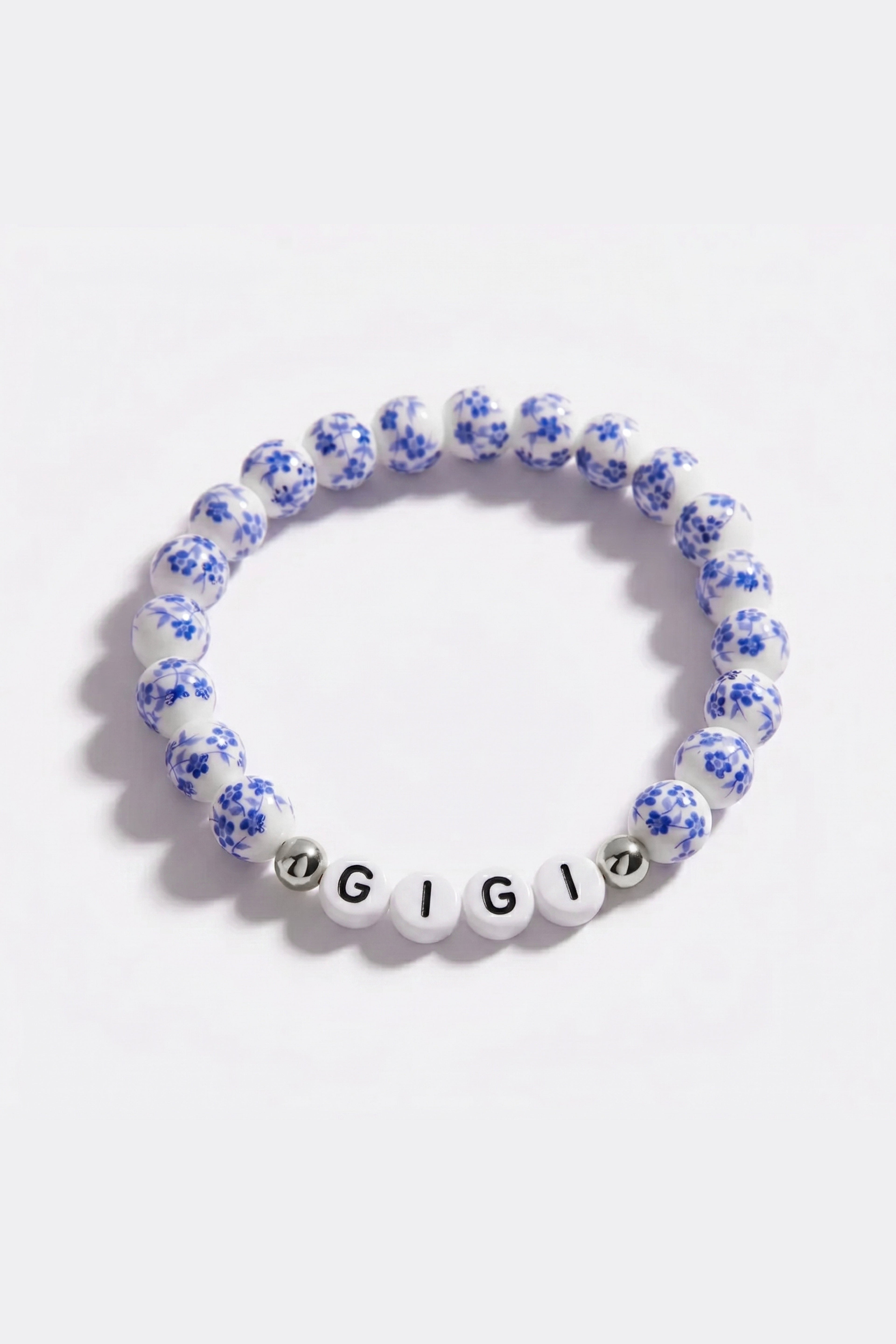 Mint & Lily Bracelet à Perles en Porcelaine Bleue Florale