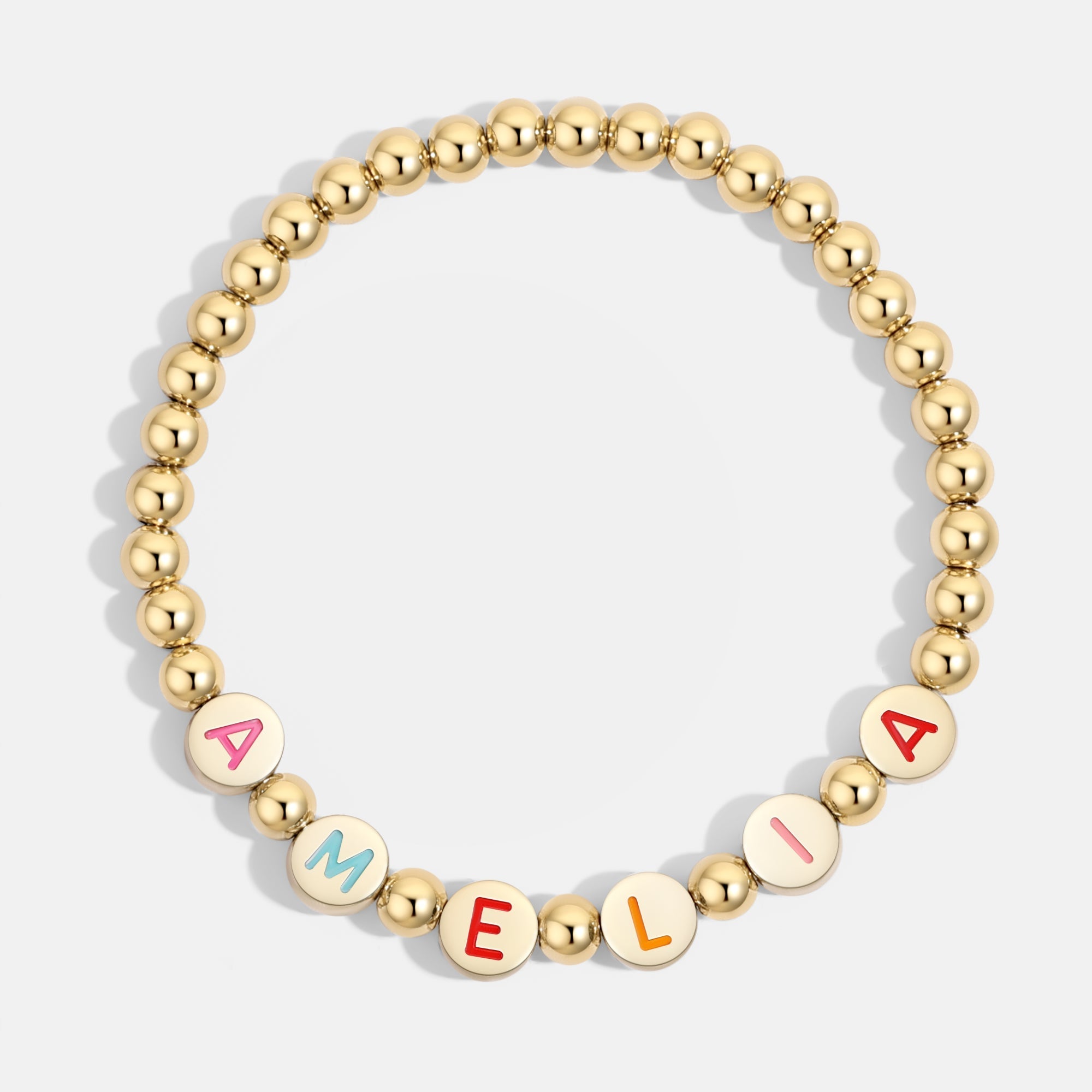 Mint & Lily Bracelet à Perles Dorées avec Lettres Arc-en-Ciel Personnalisables