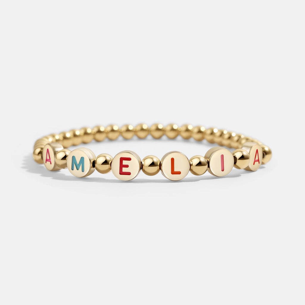 Mint & Lily Bracelet à Perles Dorées avec Lettres Arc-en-Ciel Personnalisables