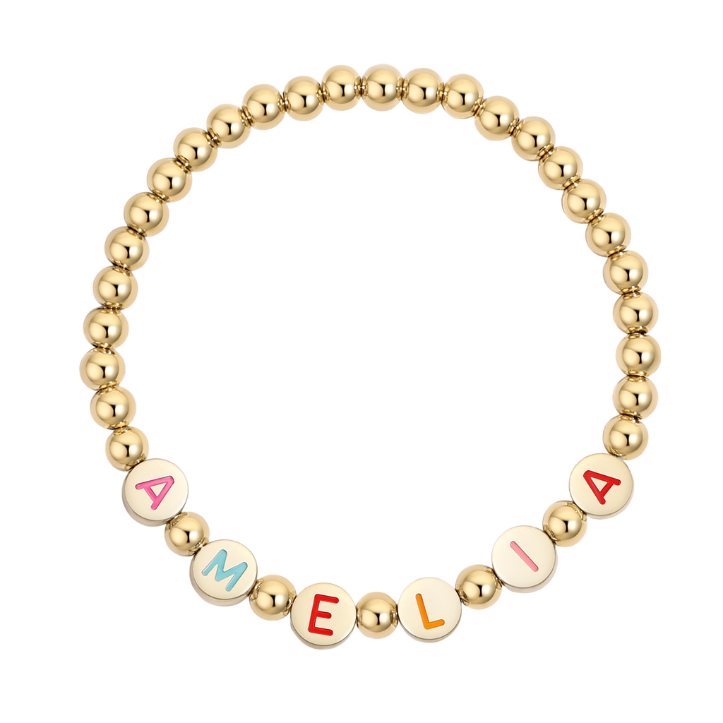Mint & Lily Bracelet à Perles Dorées avec Lettres Arc-en-Ciel Personnalisables