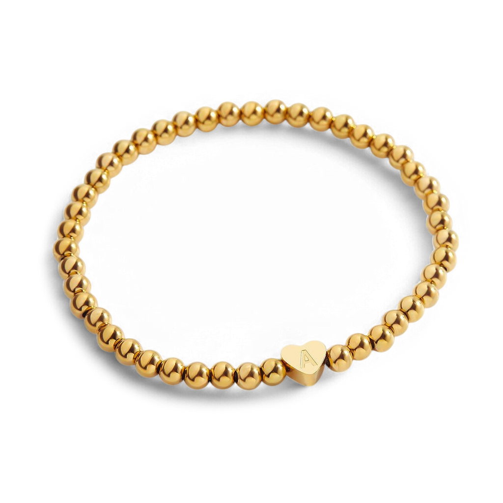 Mint & Lily Bracelet à Perles Dorées avec Initiale Cœur