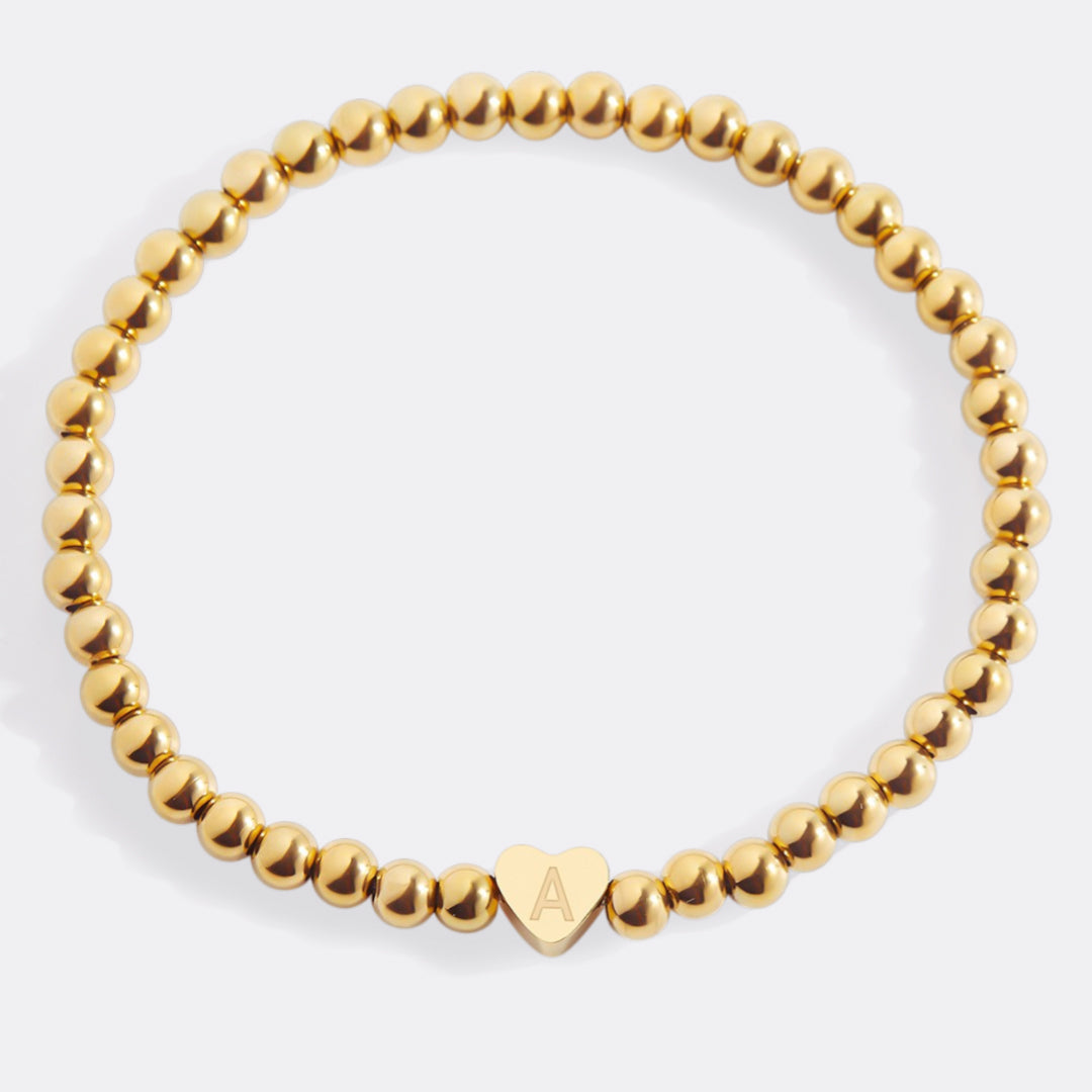 Mint & Lily Bracelet à Perles Dorées avec Initiale Cœur