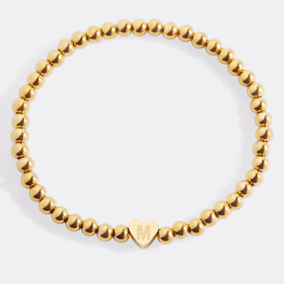 Mint & Lily Bracelet à Perles Dorées avec Initiale Cœur