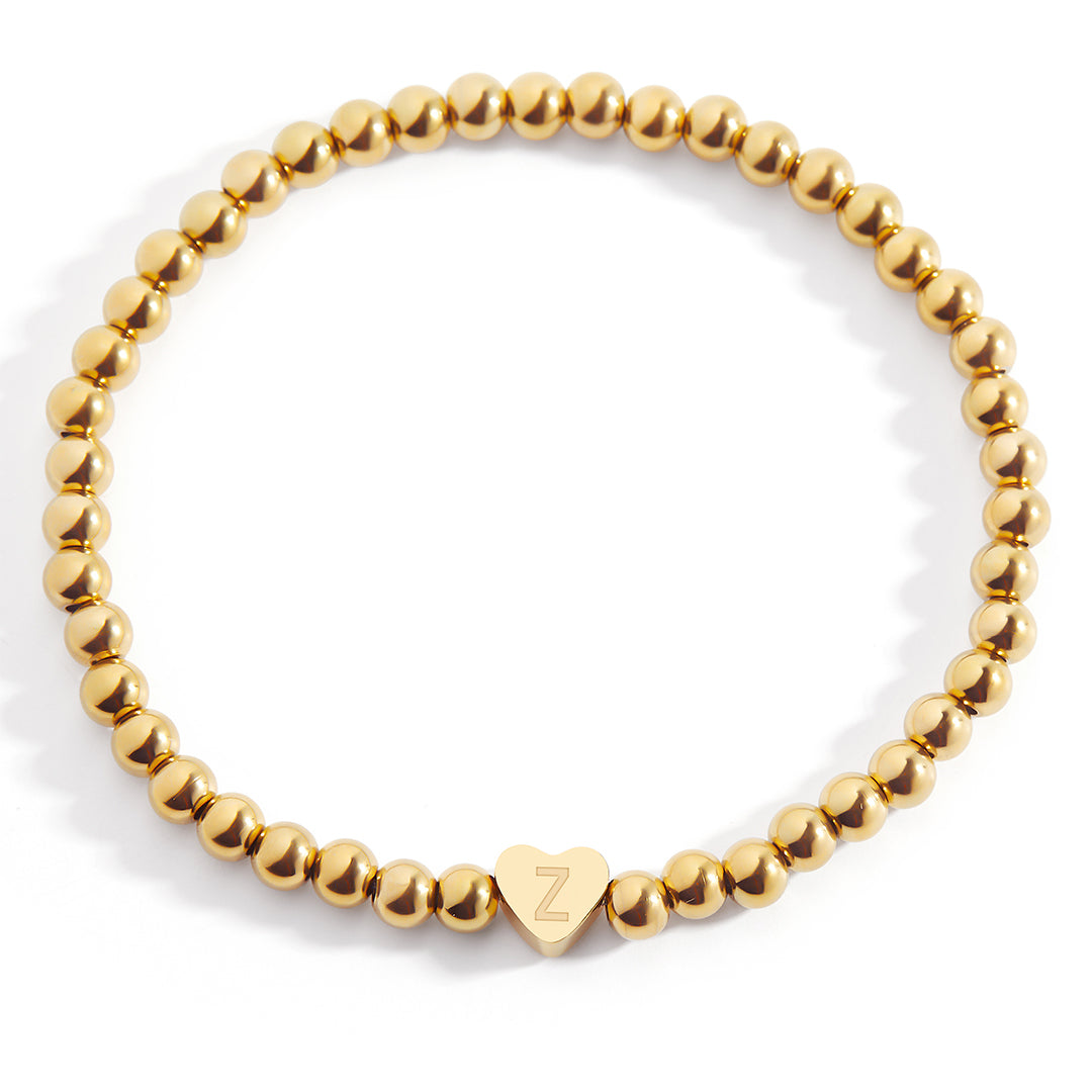 Mint & Lily Bracelet à Perles Dorées avec Initiale Cœur