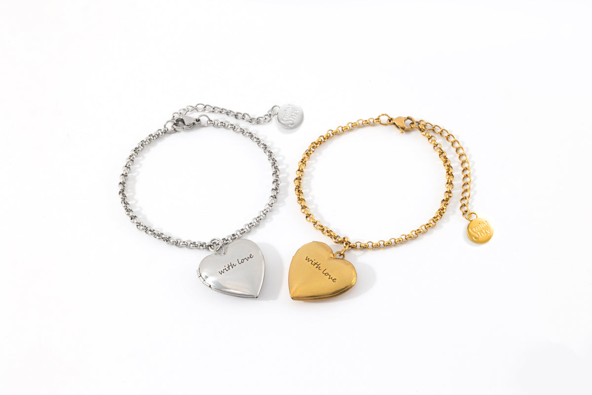 Heart Photo Locket Bracelet with Engraving