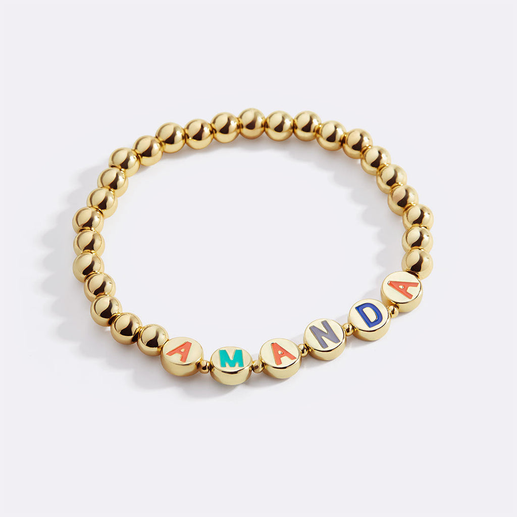Mint & Lily Bracelet à Perles Dorées avec Lettres Arc-en-Ciel Personnalisables