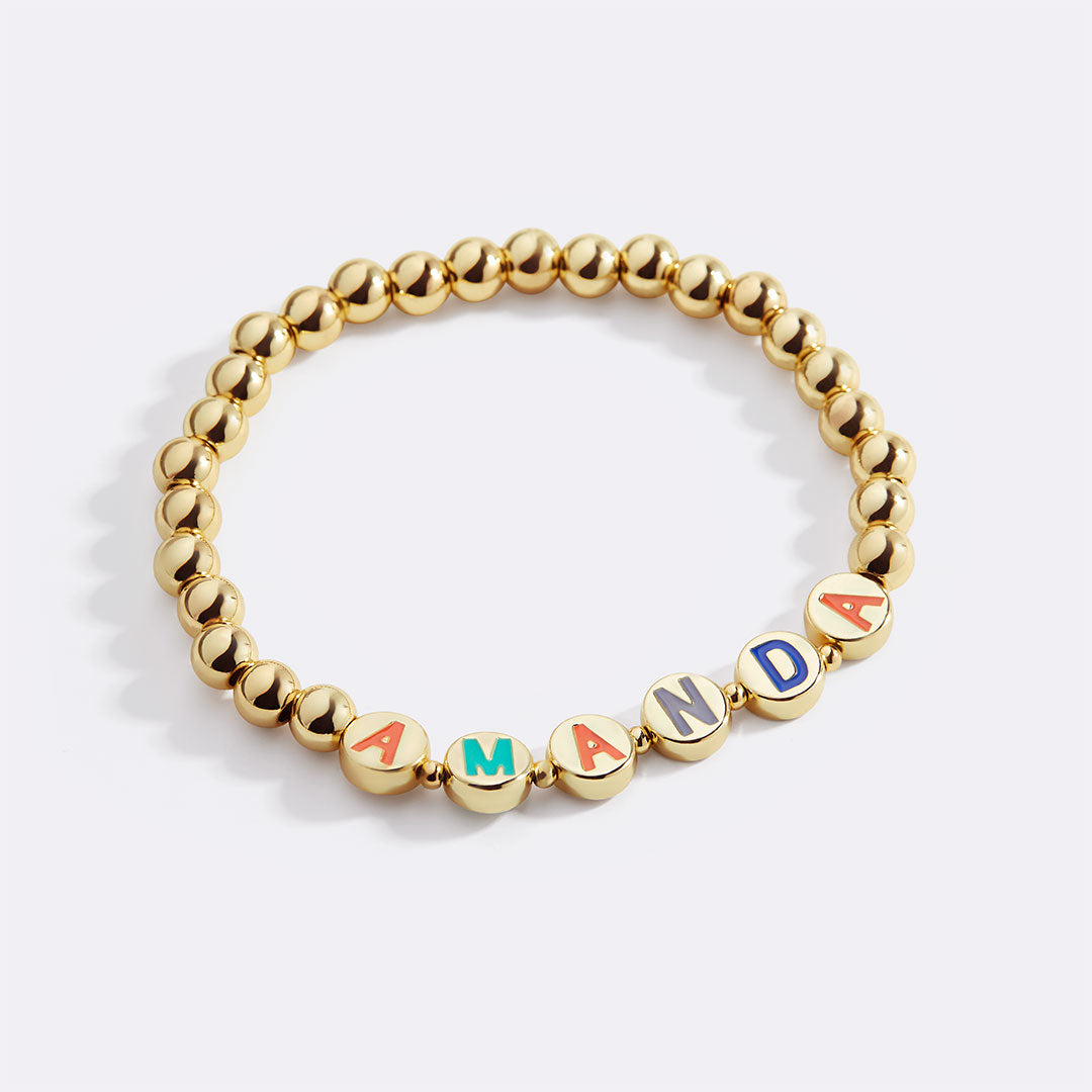 Mint & Lily Bracelet à Perles Dorées avec Lettres Arc-en-Ciel Personnalisables