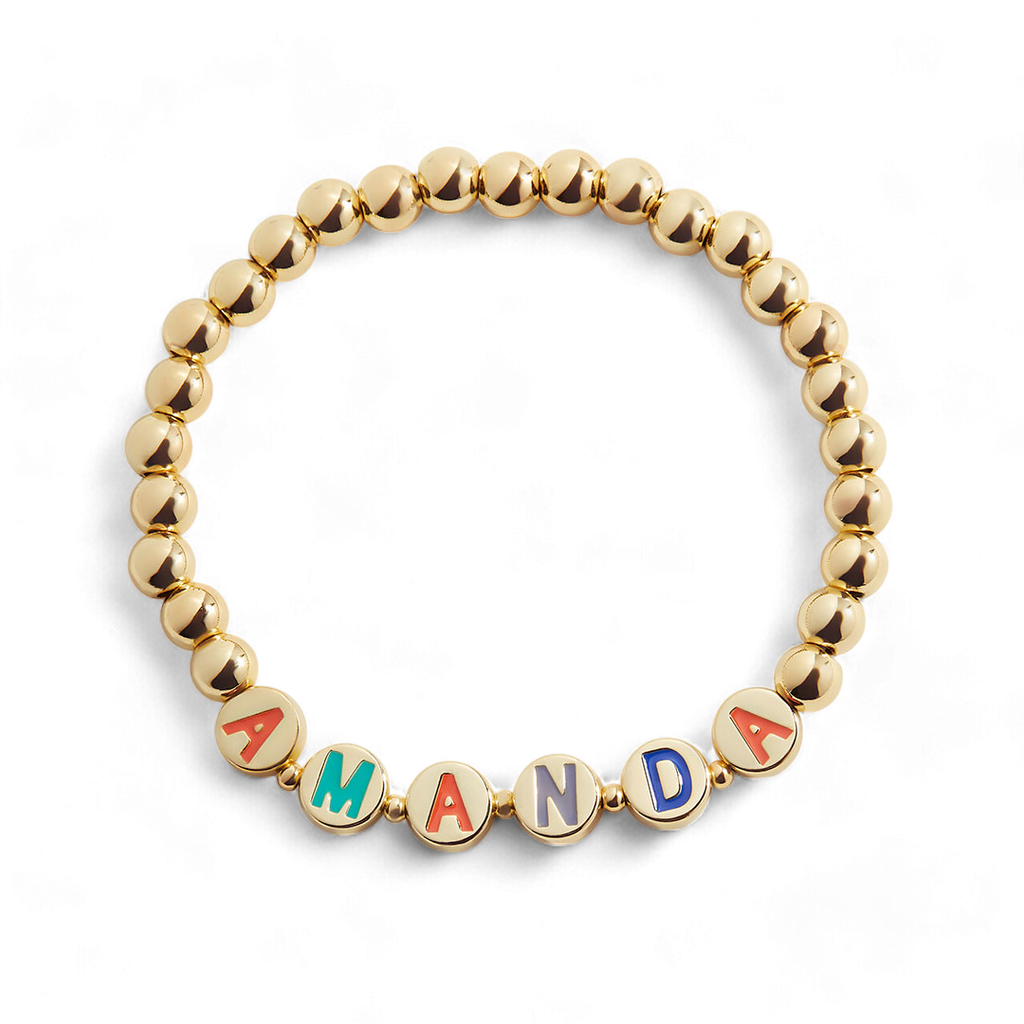 Mint & Lily Bracelet à Perles Dorées avec Lettres Arc-en-Ciel Personnalisables