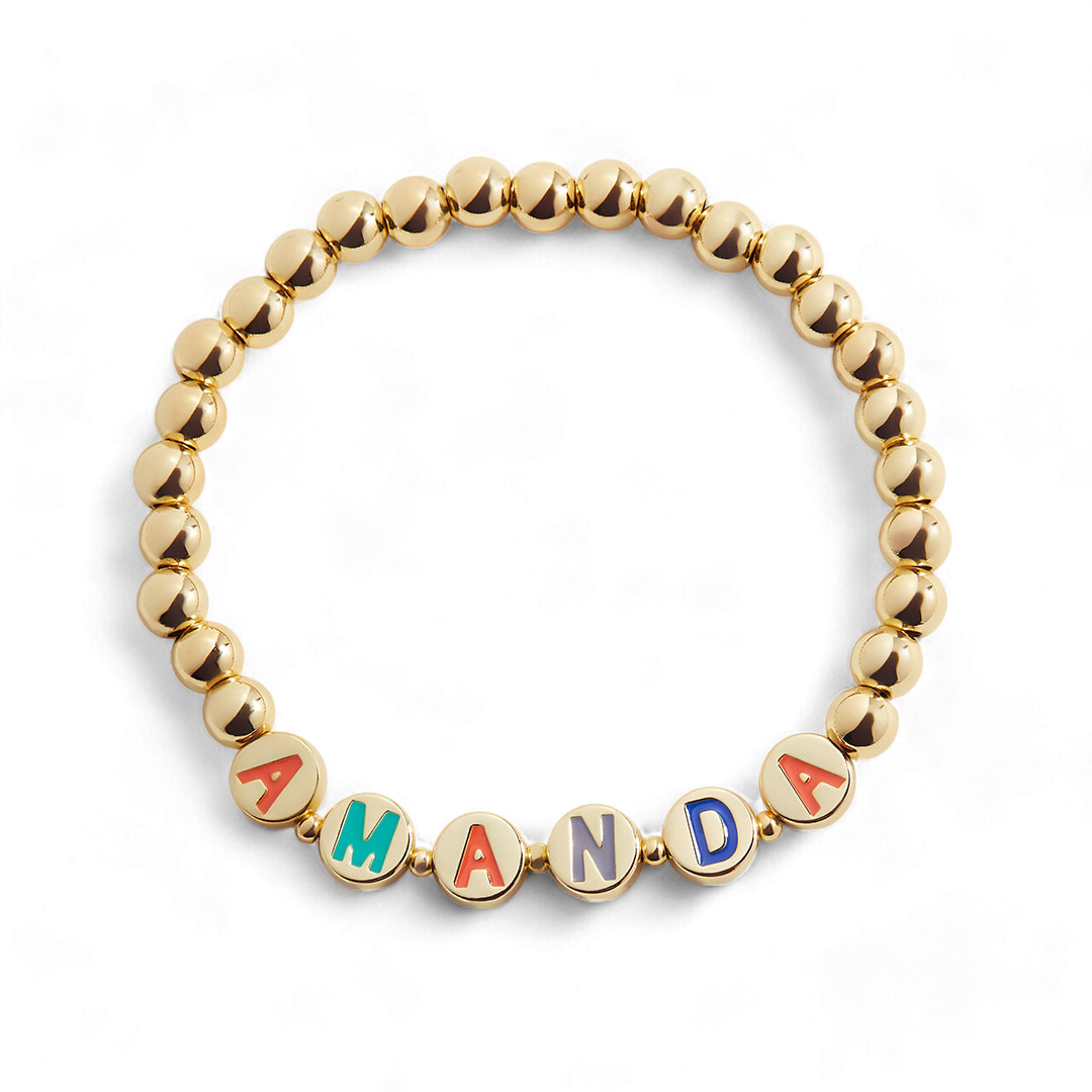 Mint & Lily Bracelet à Perles Dorées avec Lettres Arc-en-Ciel Personnalisables