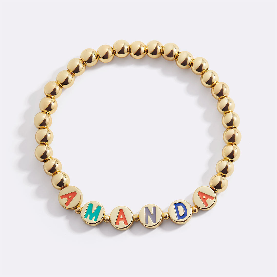 Mint & Lily Bracelet à Perles Dorées avec Lettres Arc-en-Ciel Personnalisables