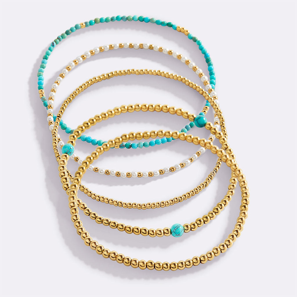 Mint & Lily Ensemble de Bracelets à Perles Turquoises Superposables