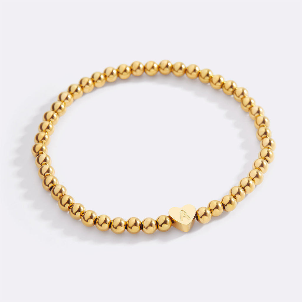 Mint & Lily Bracelet à Perles Dorées avec Initiale Cœur