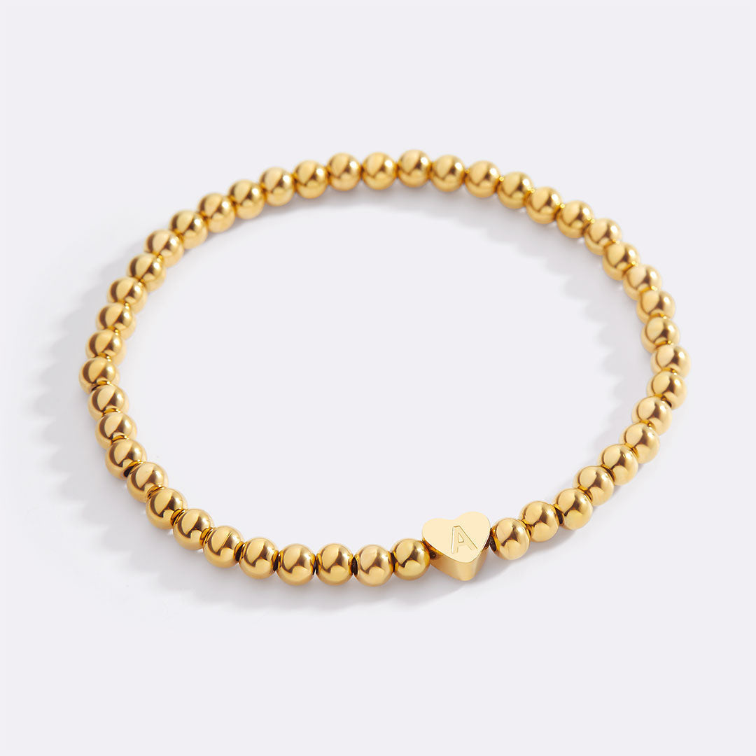 Mint & Lily Bracelet à Perles Dorées avec Initiale Cœur