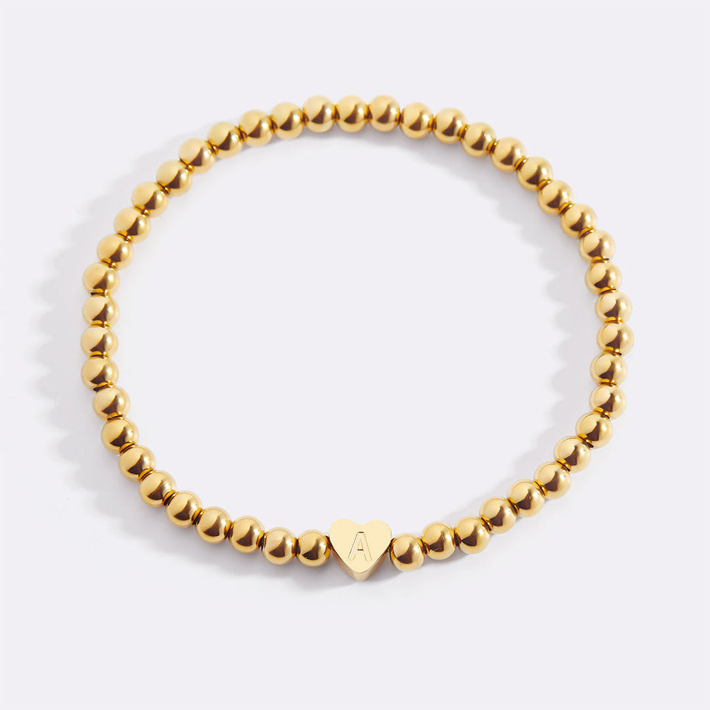 Mint & Lily Bracelet à Perles Dorées avec Initiale Cœur