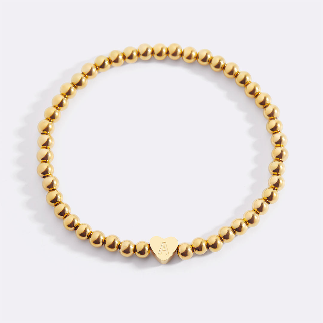 Mint & Lily Bracelet à Perles Dorées avec Initiale Cœur
