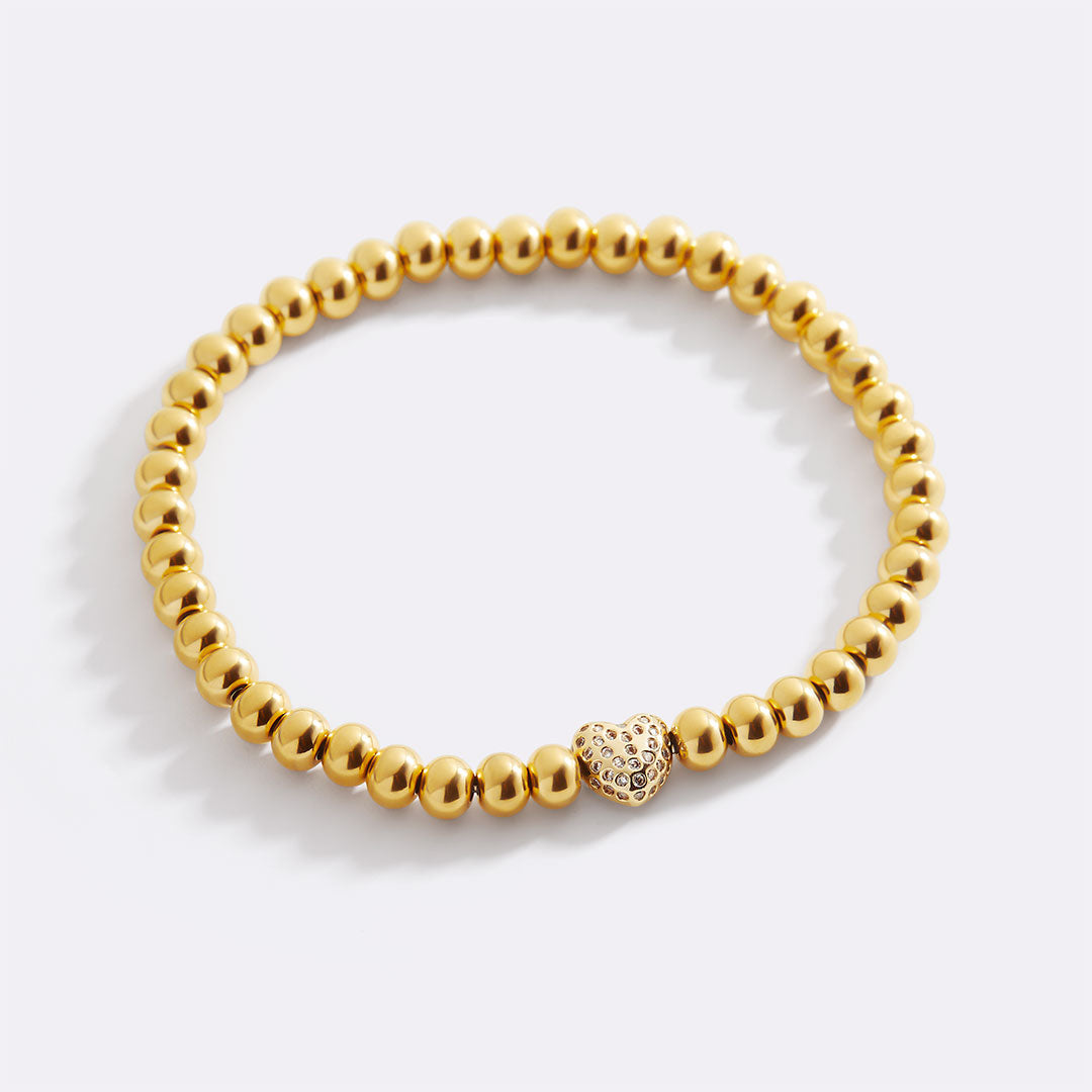 Mint & Lily Bracelet à Perles Dorées avec Cœur Pavé