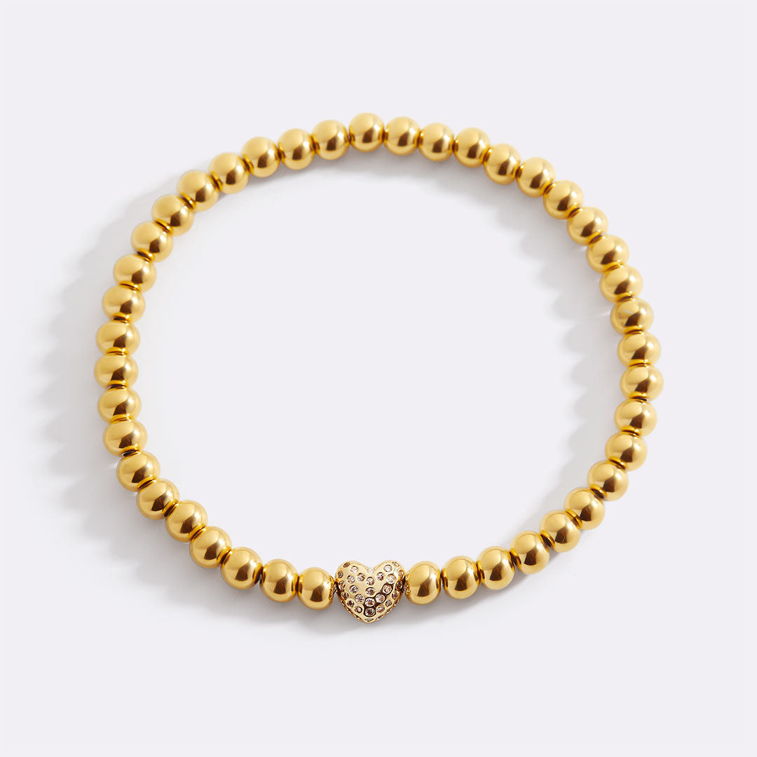 Mint & Lily Bracelet à Perles Dorées avec Cœur Pavé