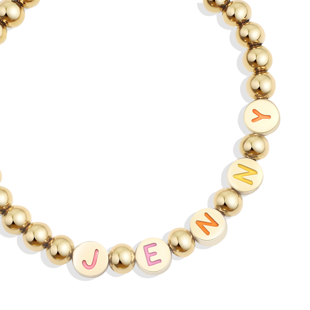 Mint & Lily Bracelet à Perles Dorées avec Lettres Arc-en-Ciel Personnalisables