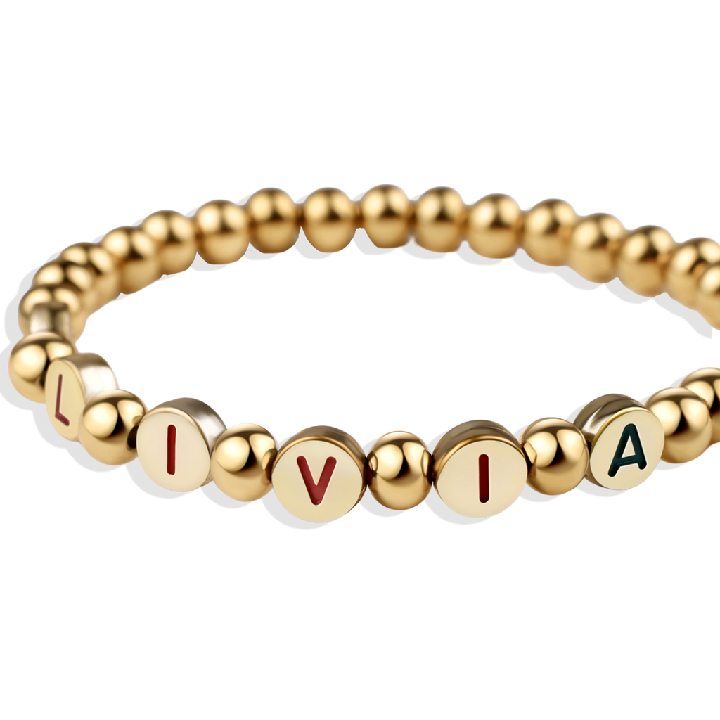 Mint & Lily Bracelet à Perles Dorées avec Lettres Arc-en-Ciel Personnalisables