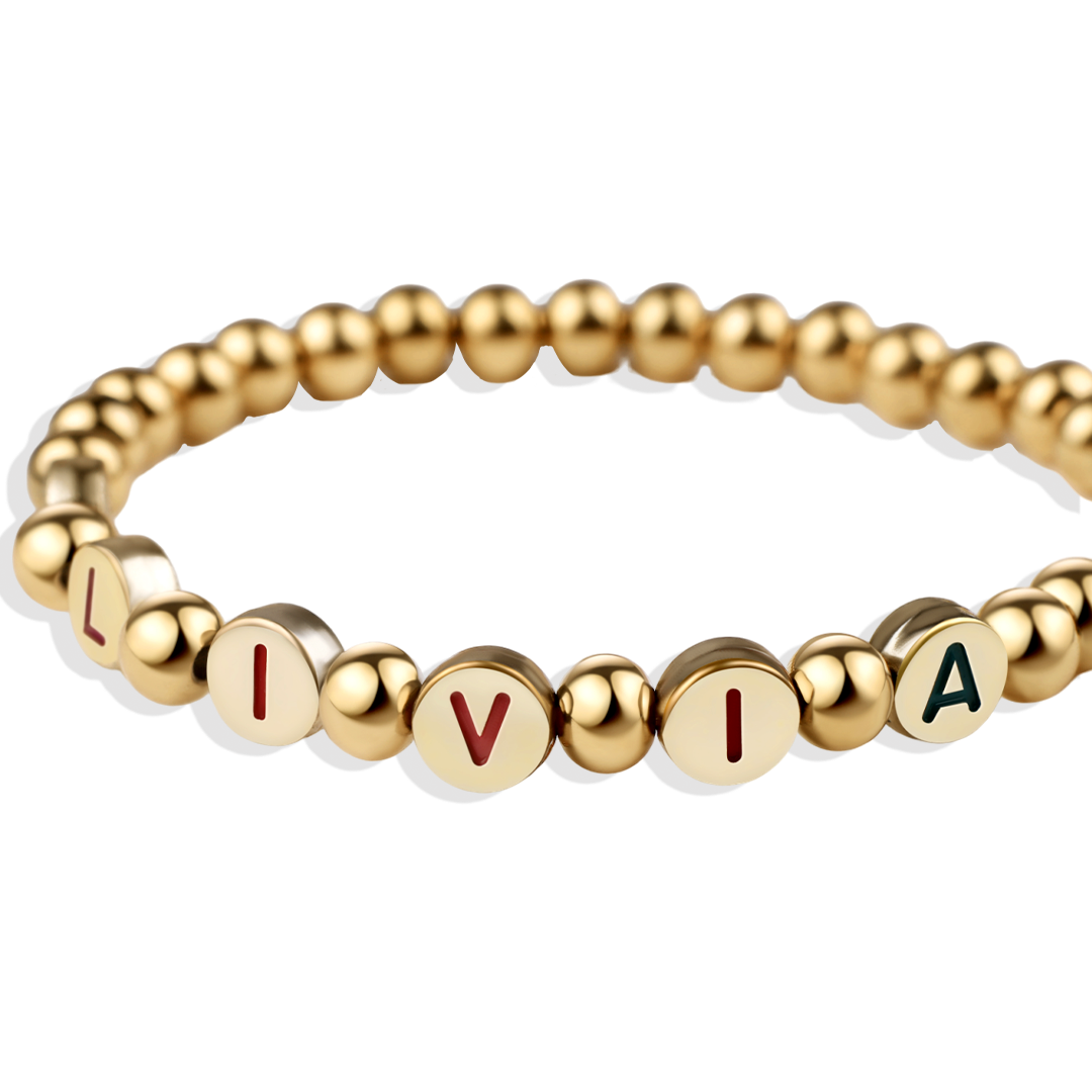 Mint & Lily Bracelet à Perles Dorées avec Lettres Arc-en-Ciel Personnalisables