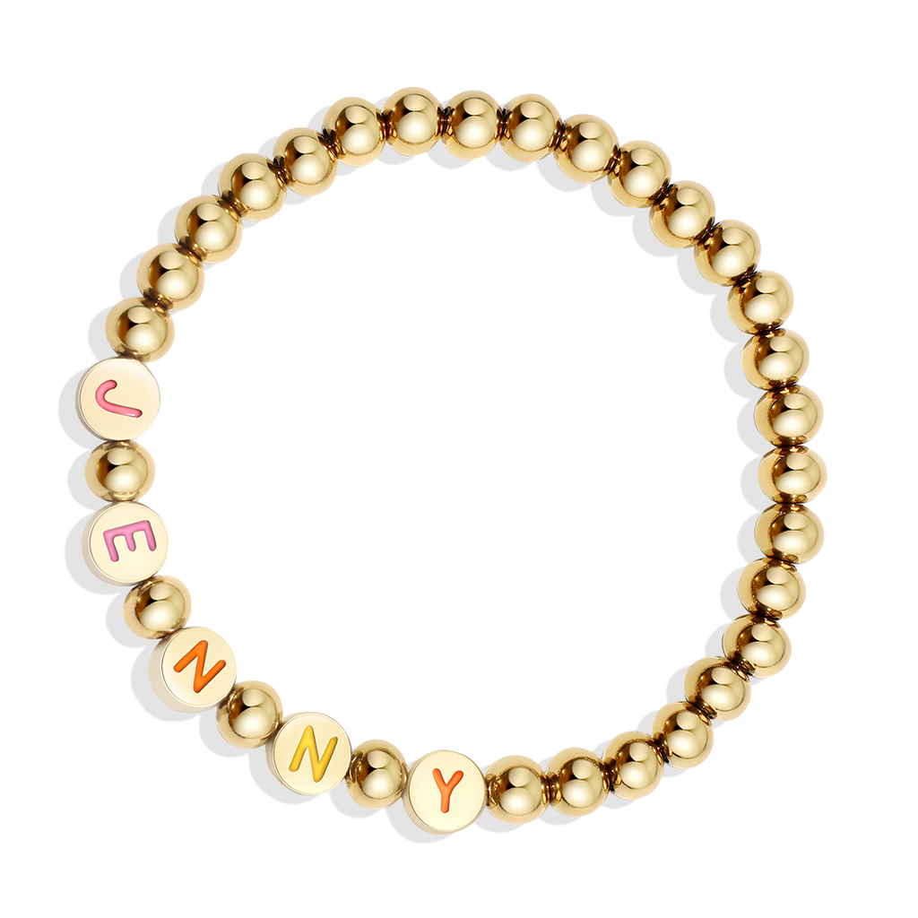 Mint & Lily Bracelet à Perles Dorées avec Lettres Arc-en-Ciel Personnalisables