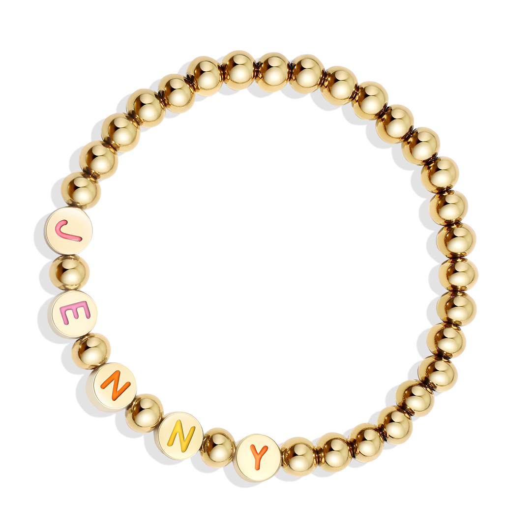 Mint & Lily Bracelet à Perles Dorées avec Lettres Arc-en-Ciel Personnalisables