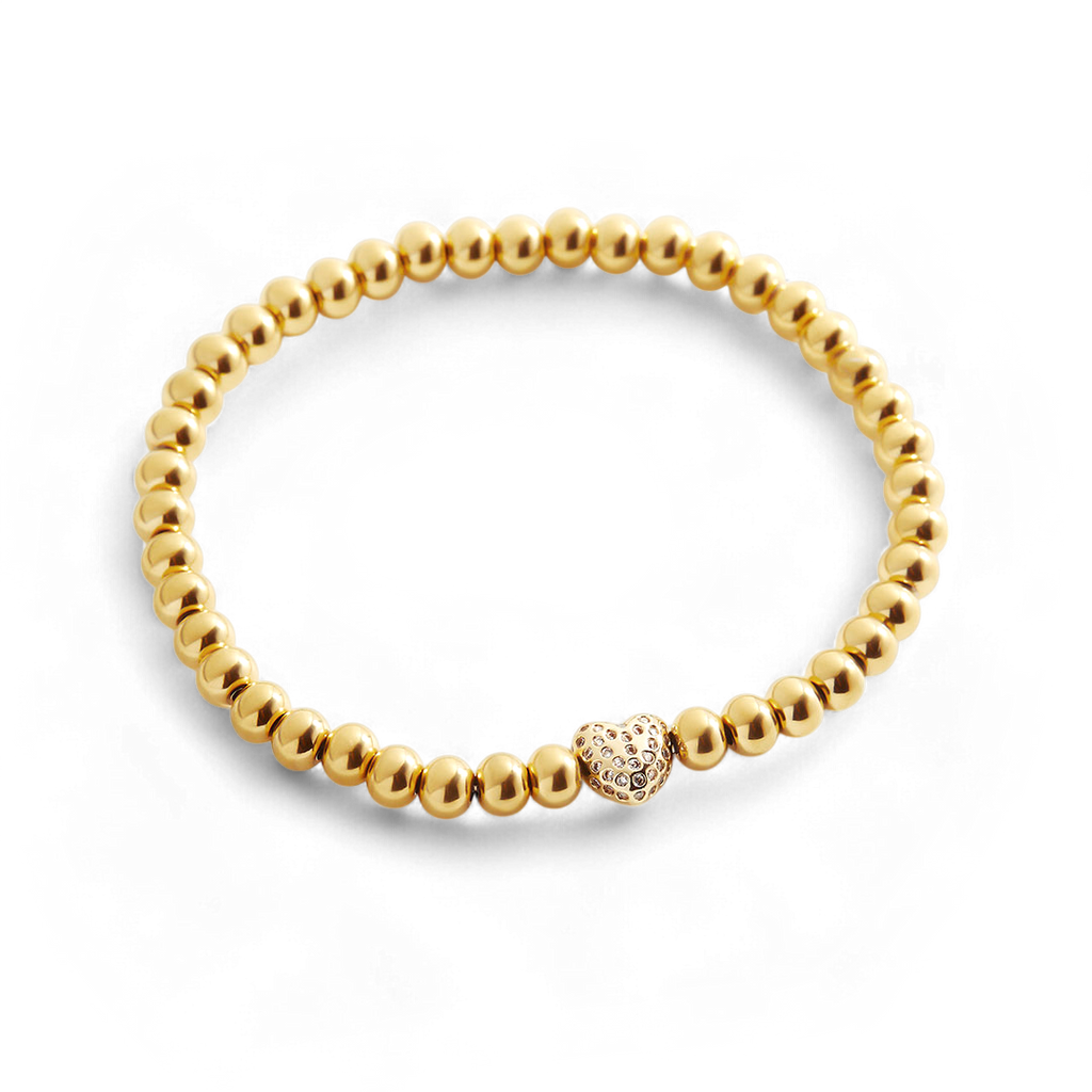 Mint & Lily Bracelet à Perles Dorées avec Cœur Pavé