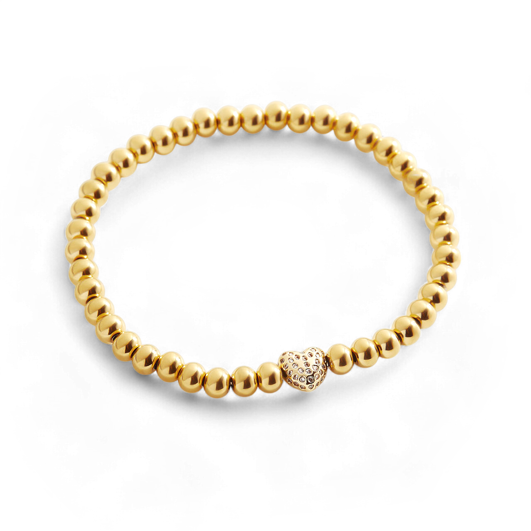 Mint & Lily Bracelet à Perles Dorées avec Cœur Pavé