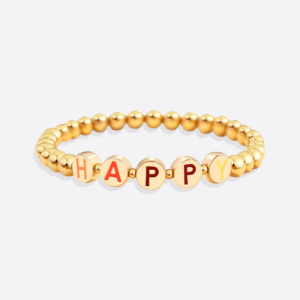 Mint & Lily Bracelet à Perles Dorées avec Lettres Arc-en-Ciel Personnalisables
