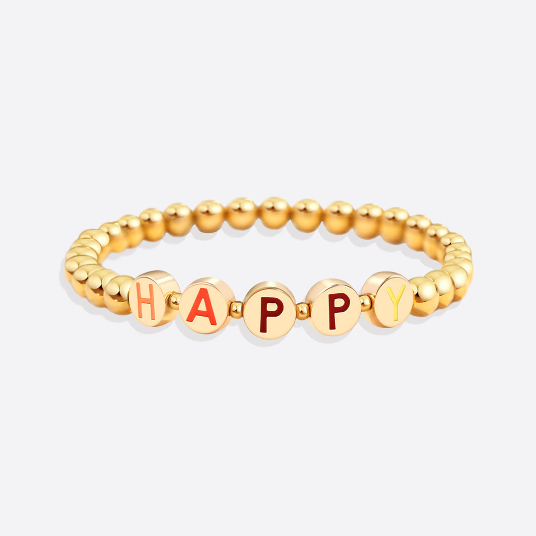 Mint & Lily Bracelet à Perles Dorées avec Lettres Arc-en-Ciel Personnalisables