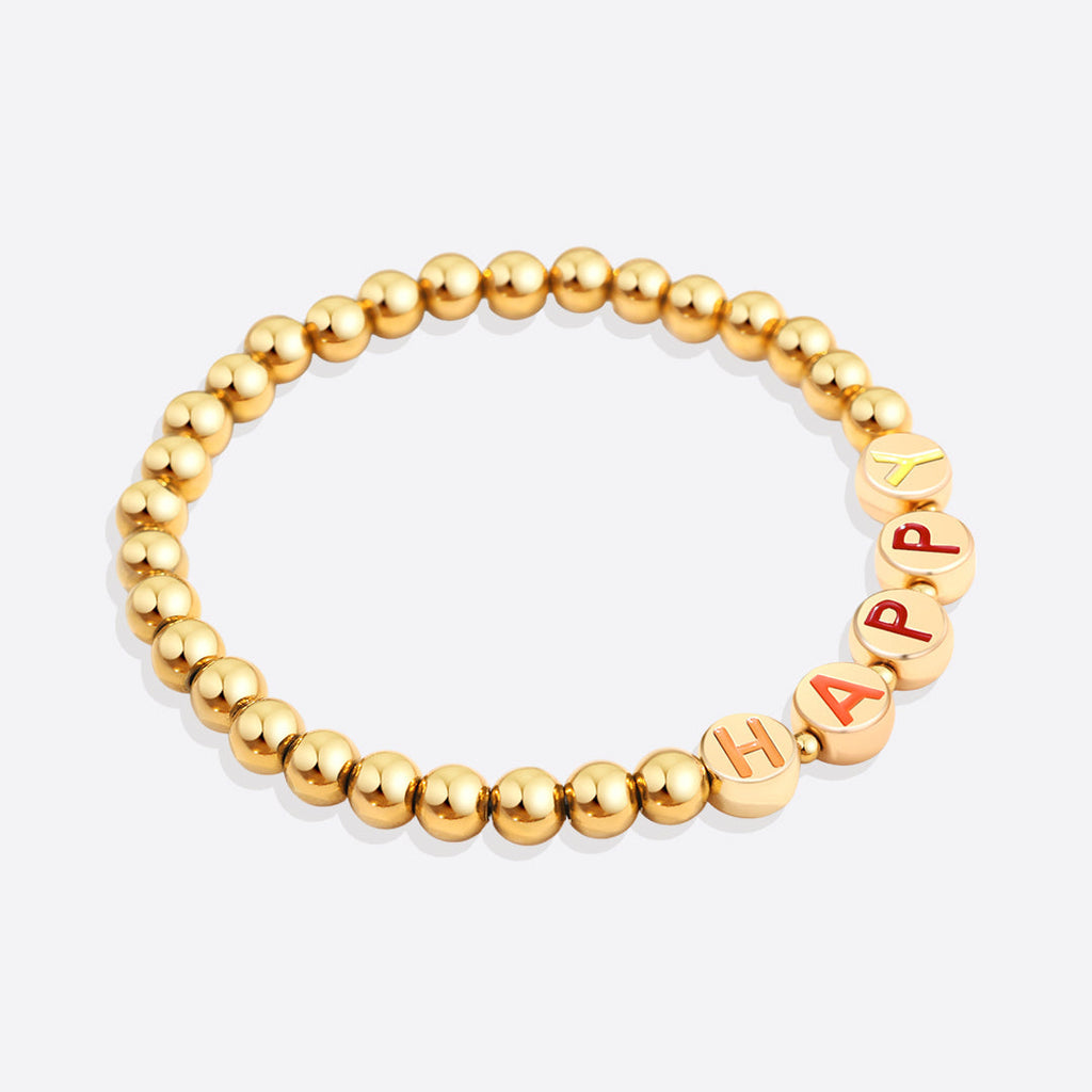 Mint & Lily Bracelet à Perles Dorées avec Lettres Arc-en-Ciel Personnalisables